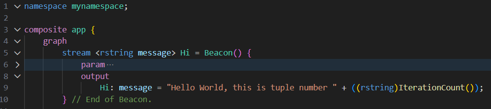 Screenshot showing contents of an SPL file with partially collapsed blocks of code and arrows indicating what blocks can be expanded or collapsed.