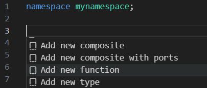 Screenshot showing IntelliSense suggestions in an SPL file.
