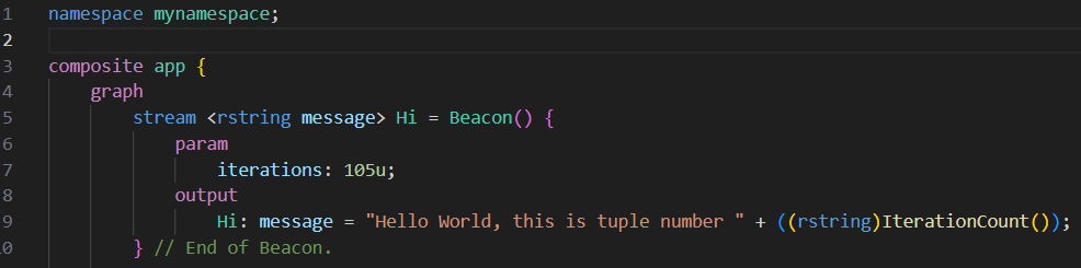 Screenshot showing contents of an SPL file containing differently colored words depending on their usage and meaning in the code